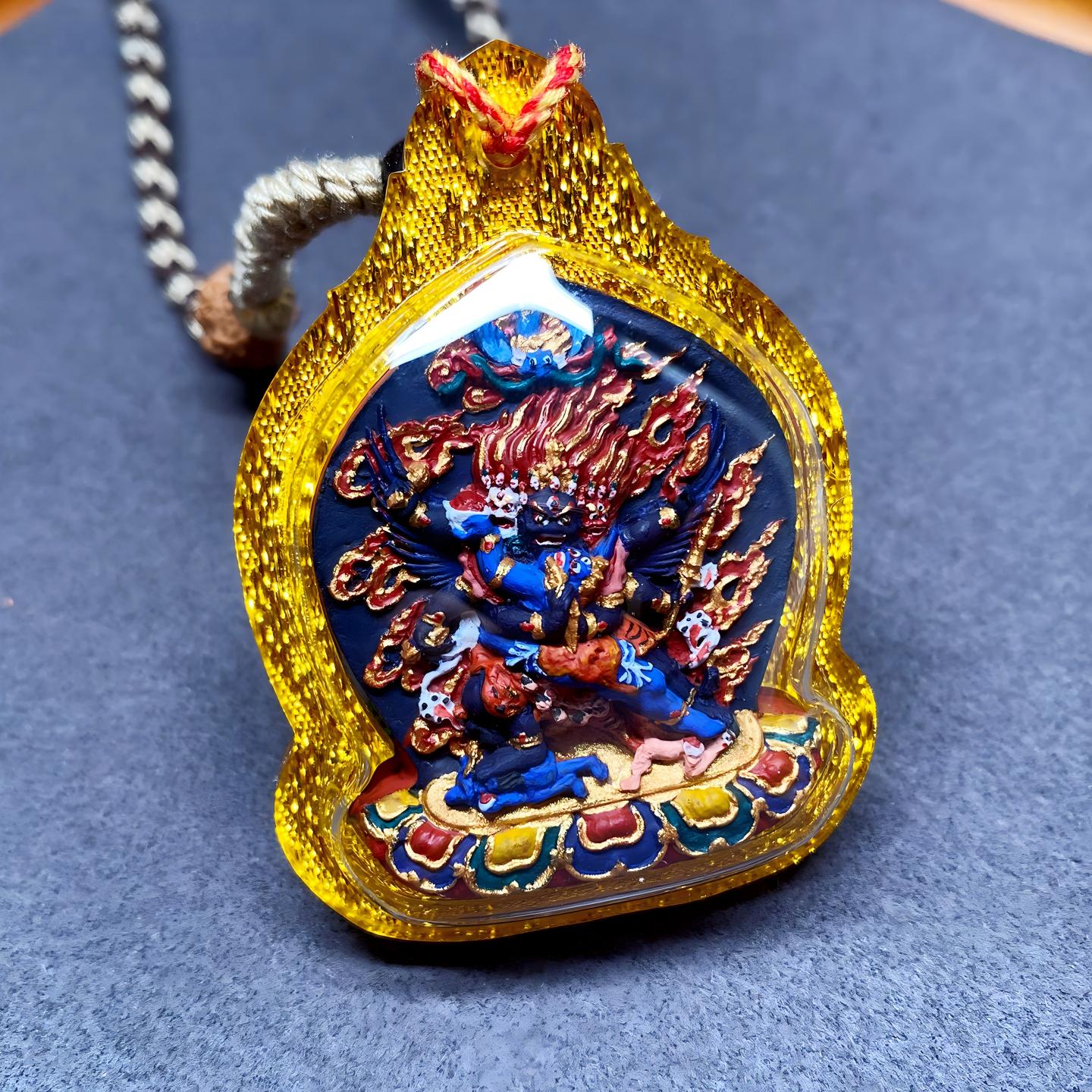 Tibetan Buddhist Jewelry Culture Phurba medicine tsatsa pendant, hand-painted amulet jewelry art providing courage, spiritual guidance, and daily protection