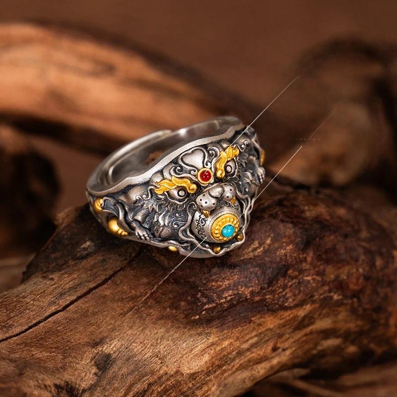 Pure handmade silver Treasure Mouse Luck ring, reflecting Tibetan Buddhist Jewelry Culture with traditional jewelry art craftsmanship and auspicious symbolism.