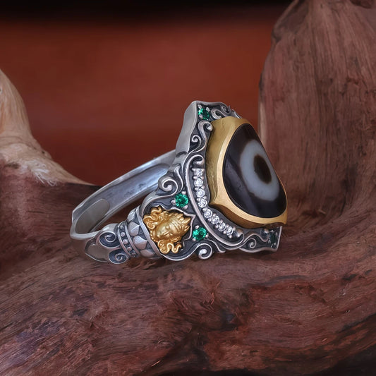 Hand-carved silver Green Tara One-Eye ring from Tibetan Buddhist Jewelry Culture, showcasing exquisite jewelry art craftsmanship.