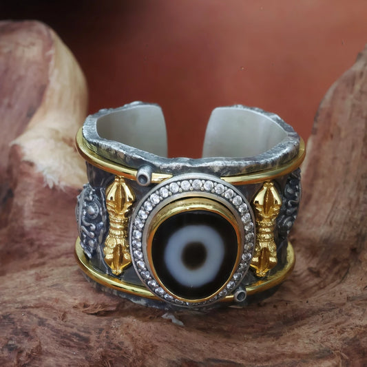 Hand-carved silver Green Tara Vajra ring from Tibetan Buddhist Jewelry Culture, showcasing exquisite jewelry art craftsmanship.