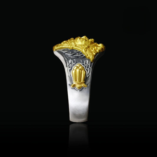 Hand-painted silver Zhakiram Goddess ring inspired by Tibetan Buddhist Jewelry Culture, a unique piece of jewelry art.