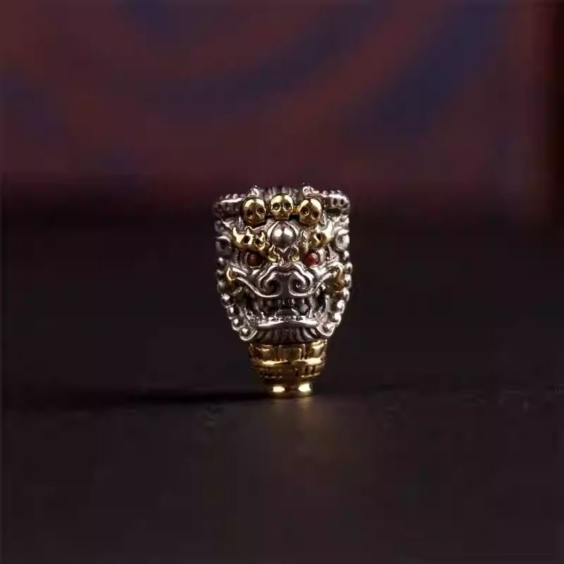 Tibetan Buddhist Jewelry Culture silver Vajra three-connector Buddha head, small DIY bracelet accessory with Rudraksha beads, handcrafted jewelry art