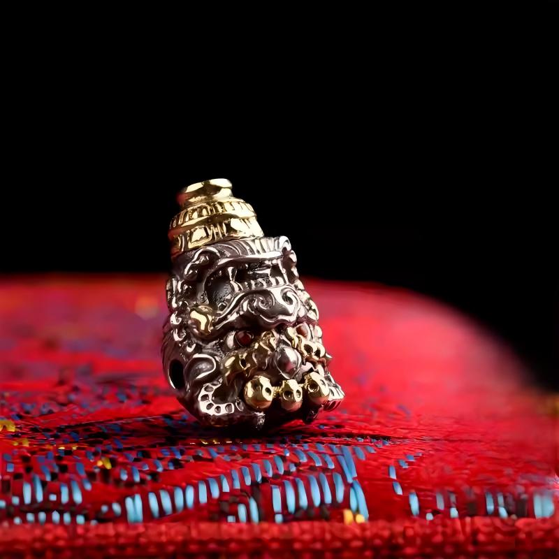 Tibetan Buddhist Jewelry Culture handcrafted silver Vajra three-connector, small DIY bead bracelet accessory, Tibetan jewelry art with star-moon beads