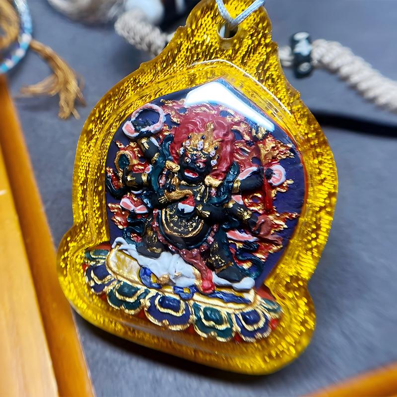 Tibetan Buddhist Jewelry Culture Six-Armed Mahakala medicine tsatsa pendant, Tibetan handmade Buddhist jewelry art for protection, courage, and inner balance