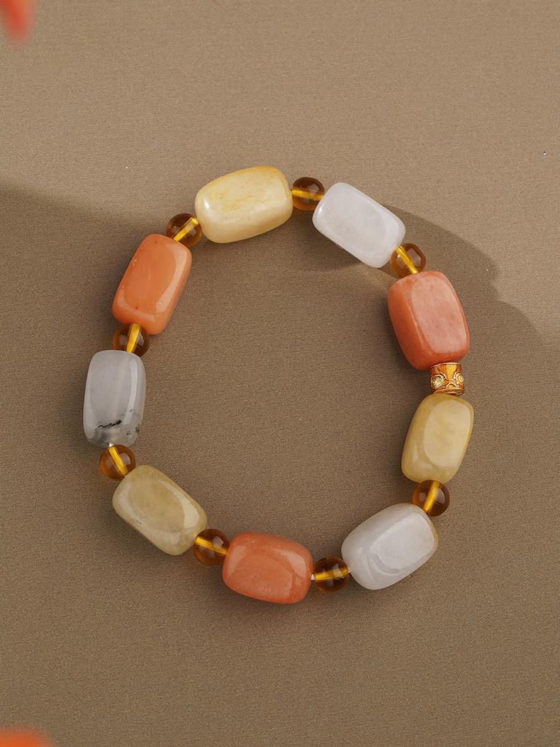 Traditional square cut Quartzite Jade mala bracelet handcrafted by skilled artisans. This traditional jewelry art piece maintains authentic Tibetan Buddhist craftsmanship in every detail.