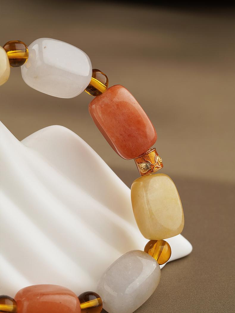 Quartzite Jade square bead bracelet Variant B designed specifically for meditation practice. This meditative jewelry art features tactile beads that help maintain focus during spiritual practice.