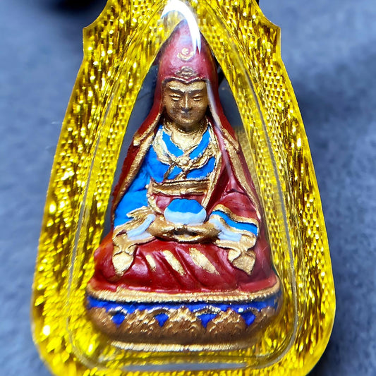 Tibetan Buddhist Jewelry Culture Tibetan hand-painted Padmasambhava amulet box, Guru Rinpoche medicine tsatsa Gau jewelry art crafted for spiritual blessing and mindful living