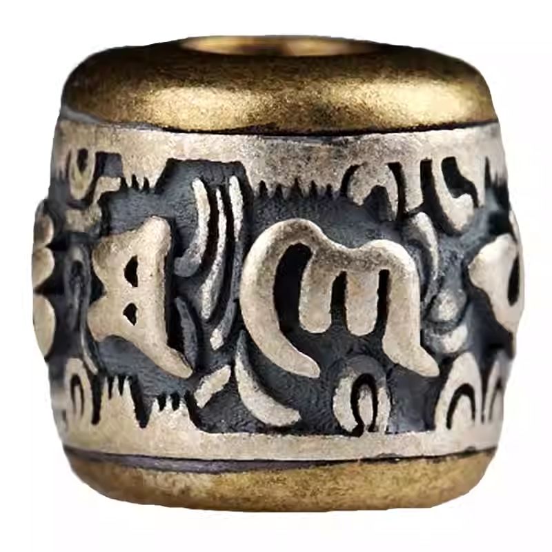 Tibetan Buddhist Jewelry Culture Tibetan-style silver copper barrel beads for DIY bracelets, handcrafted Vajra star-moon accessory, jewelry art