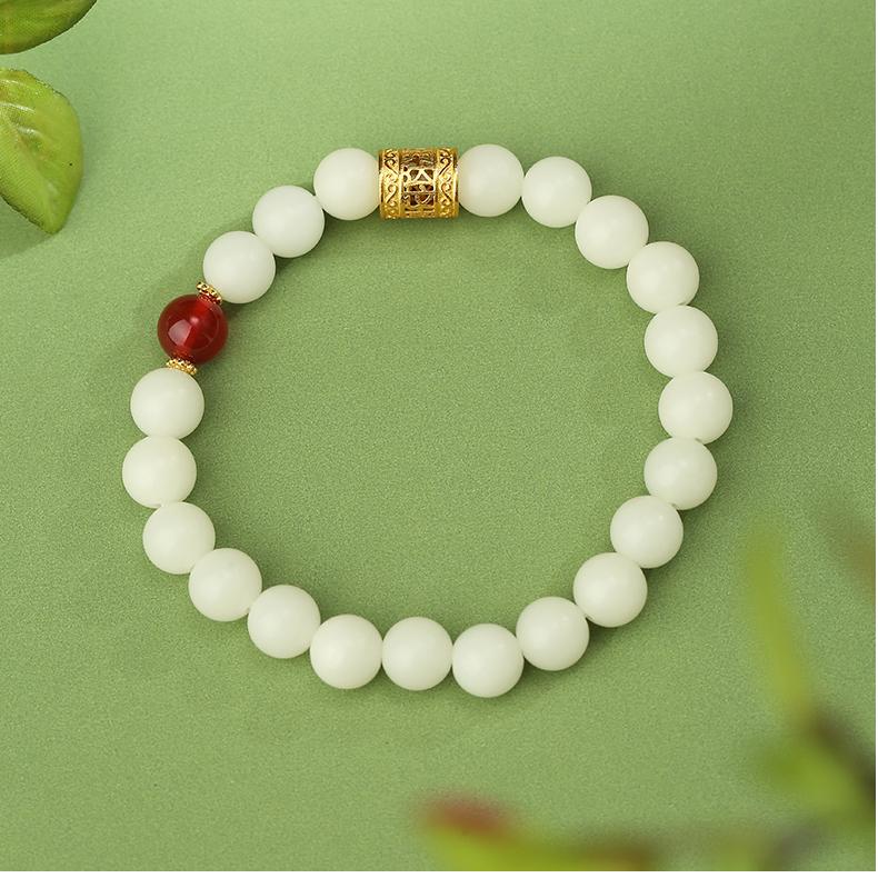 Handmade Tibetan-Buddhist Jingchuning Bodhi bracelet with red agate and 925 silver Potala barrel bead