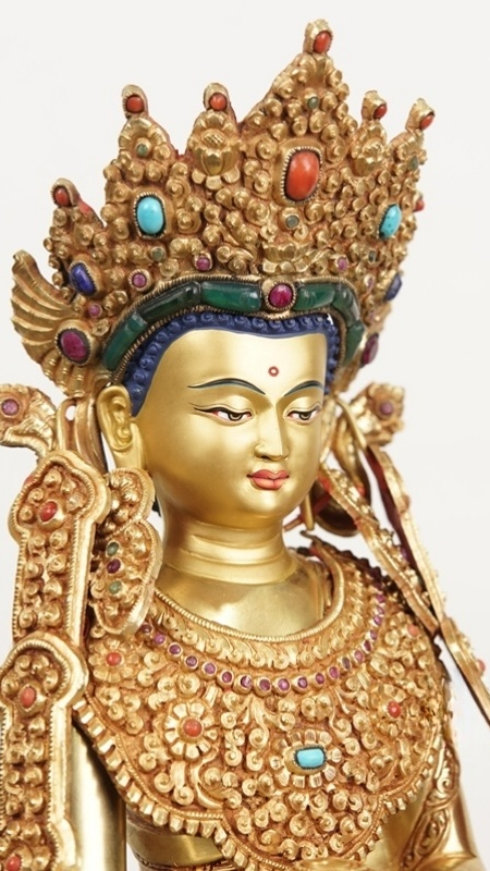 Tibetan Buddhist Jowo Buddha statue front view, handcrafted Buddha Statue-Art showing traditional sacred proportions and calm expression