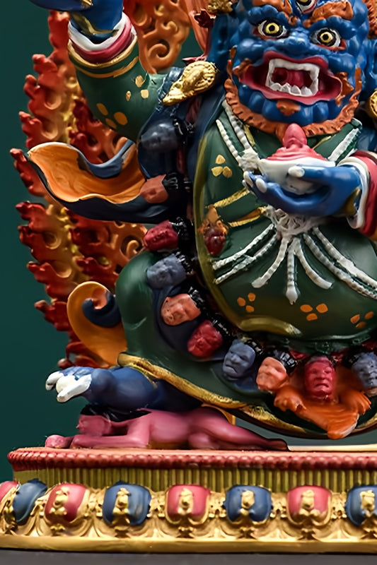 Exquisite tibetan-buddhist Kagyu Black Deity copper statue, pure hand-painted with mineral pigments, traditional Buddha art.