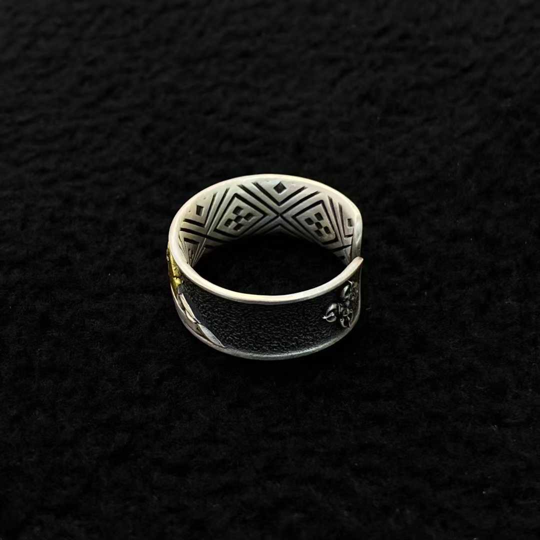 Handcrafted Kailash ring, Tibetan Buddhist gold and silver inlay, a symbol of strength.