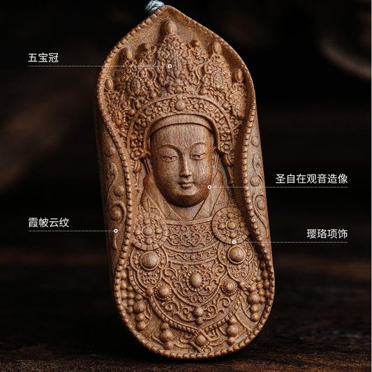 Tibetan Buddhist Laosandan Guan Yin pendant symbolizing compassion and spiritual freedom.