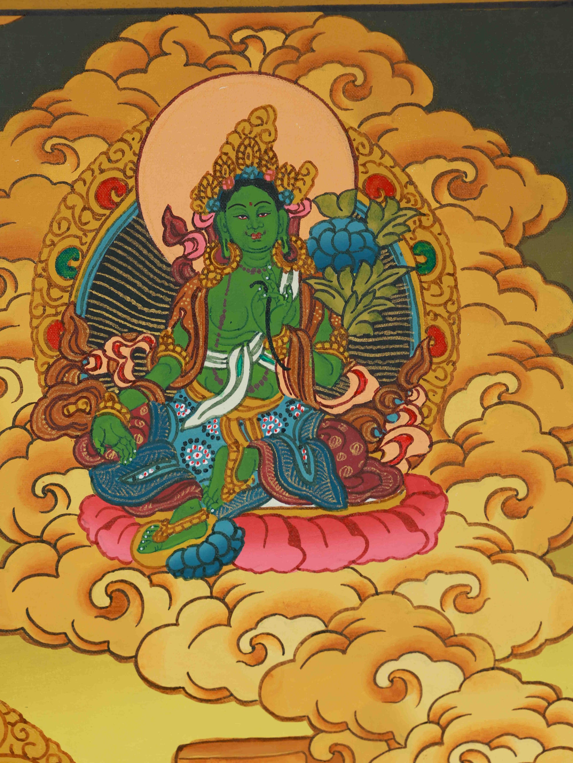 Sacred Tibetan Buddhist Chenrezig Bodhisattva Thangka, a fine piece of Buddha art for meditation and spiritual inspiration.