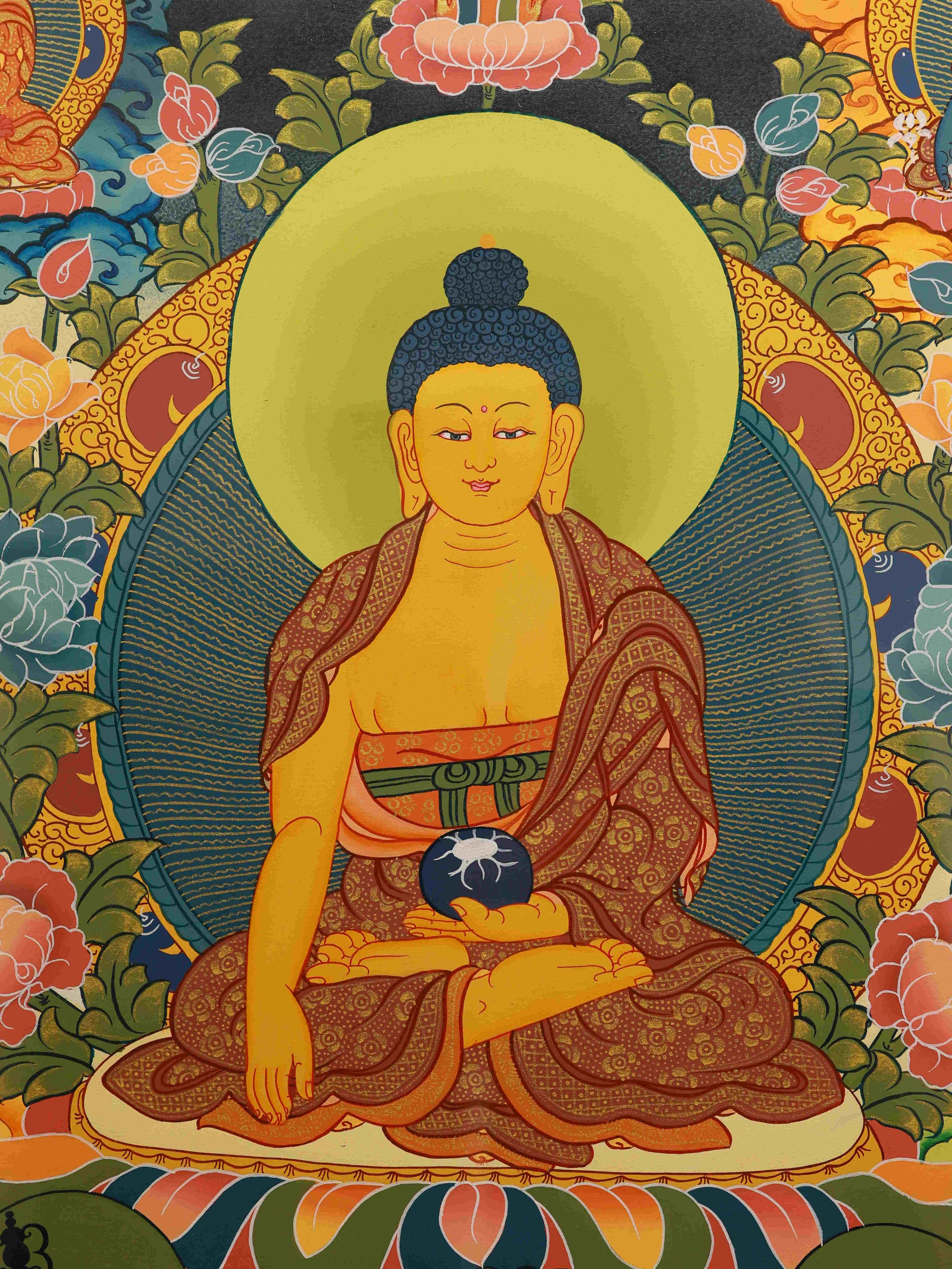 Traditional Tibetan Thangka of Shakyamuni Buddha, made with pure mineral pigments.