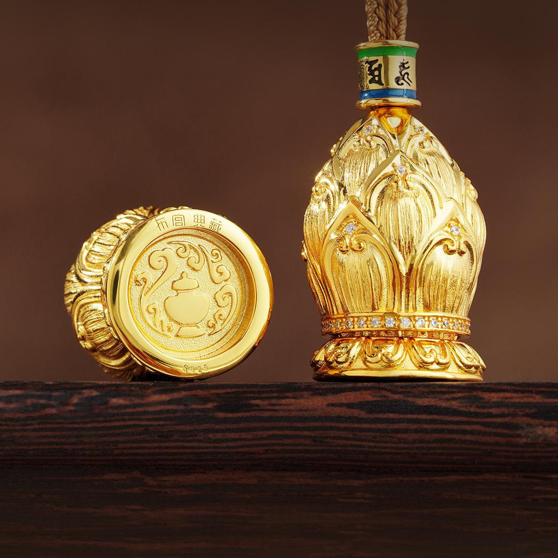 Silver lotus amulet pendant honoring Guru Rinpoche’s blessings and wisdom.