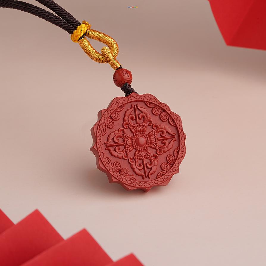 Tibetan Buddhist Lucky Eight Treasure Cinnabar Pendant with Buddha Palace Beads