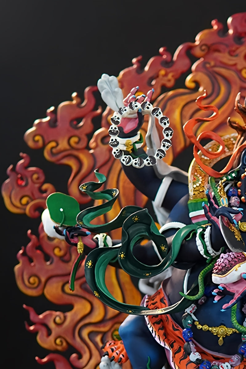 Tibetan Buddhist prosperity god Mahakala statue, handcrafted and painted brass figure, unique Buddha statue craft with spiritual meaning.