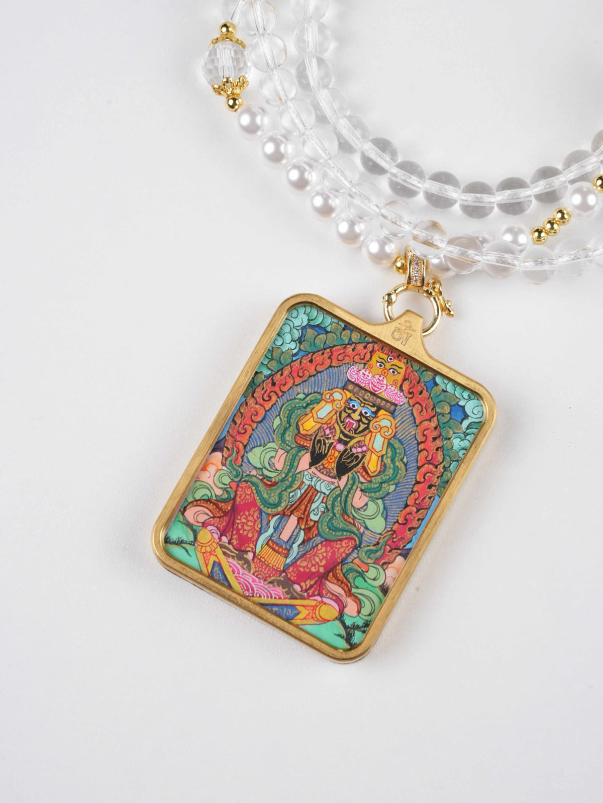 Tibetan Mahakala Thangka painting pendant for courage, wisdom, and obstacle protection.