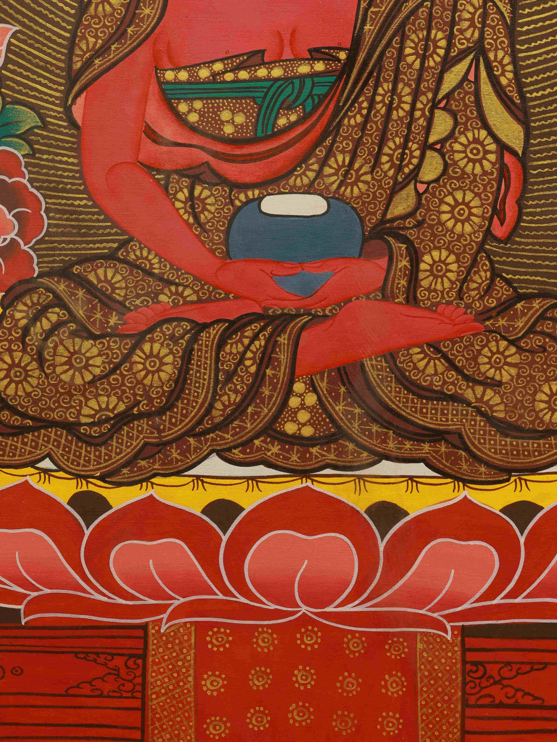 Traditional Tibetan Buddhist Thangka art of Mahavairocana, hand-painted masterpiece on fine canvas.