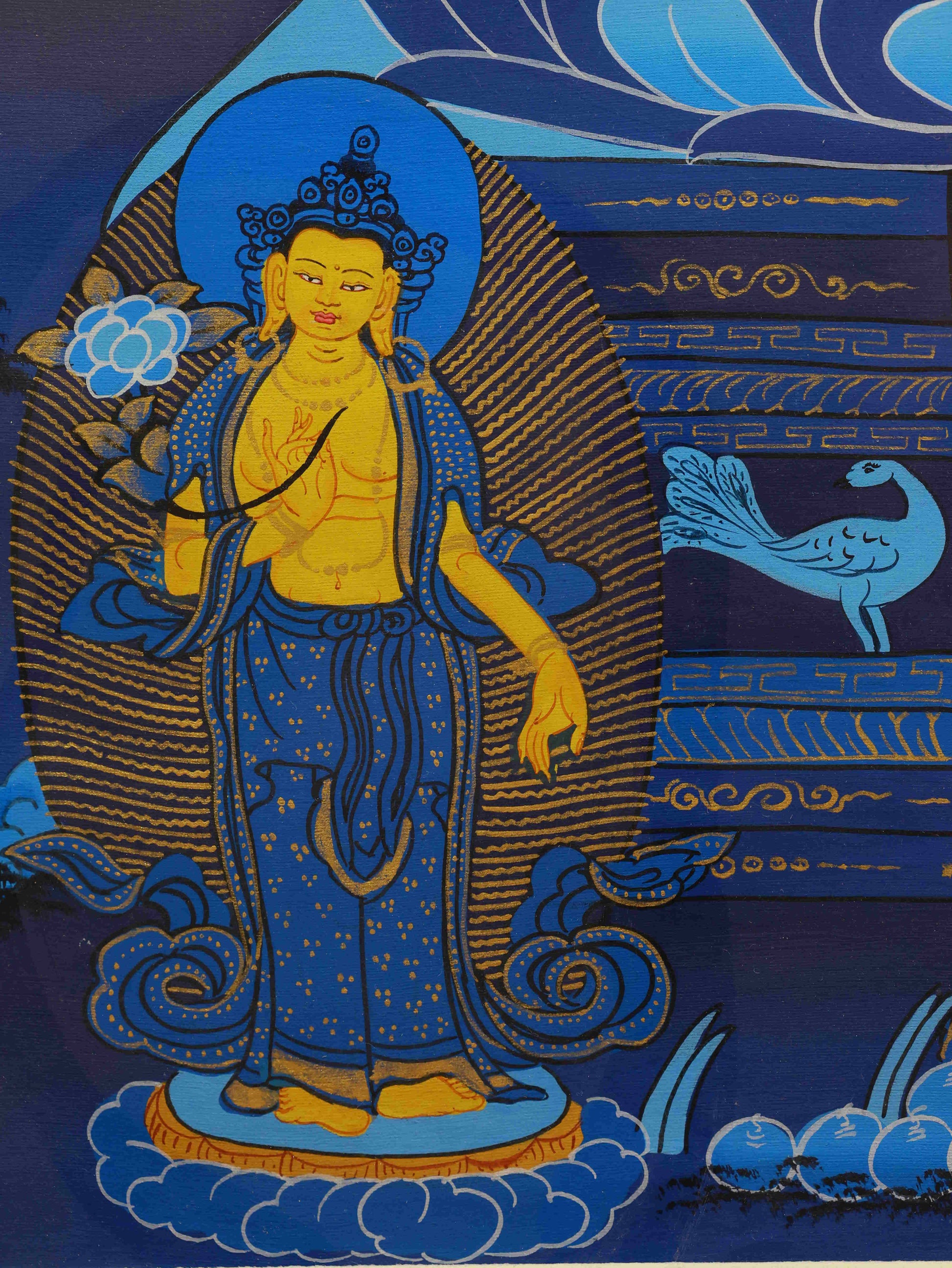 Authentic handcrafted Tibetan Thangka of Mahavairocana, traditional Buddhist art for meditation and devotion.