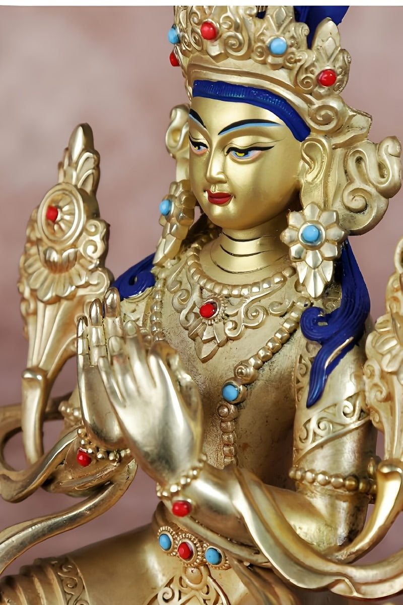 Handcrafted yellow brass Maitreya Buddha statue, an exquisite piece of Tibetan Buddhist art and culture