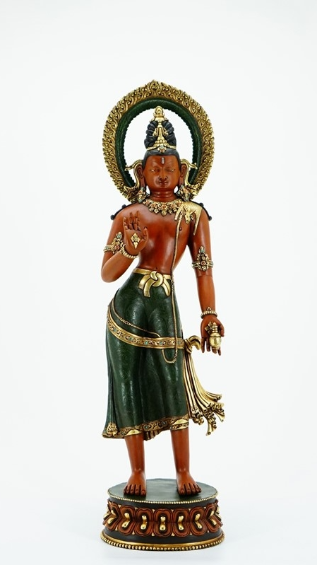 Maitreya Buddha statue painted with mineral colors, reflecting traditional Tibetan Buddhist art and Buddha Statue-Art value.