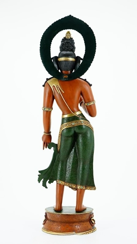 Handcrafted Tibetan Buddhist Maitreya Buddha statue painted with natural mineral pigments, representing joy, compassion, and future enlightenment.