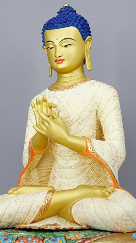 Tibetan Buddhist Maitreya Buddha statue handcrafted with mud-gold and mineral pigments, refined Buddha Statue-Art.