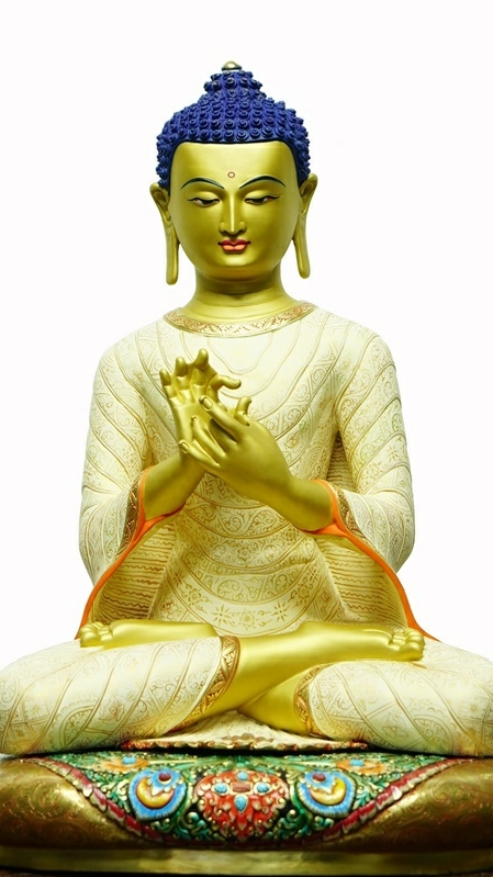 Maitreya Buddha Buddha Statue-Art featuring detailed mineral pigment painting in Tibetan Buddhist style.