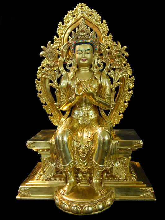 Handcrafted painted Maitreya Future Buddha brass statue, traditional Tibetan Buddhist statues, Buddha Statue Art for meditation and devotion.