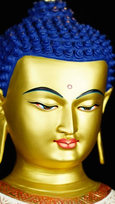 Maitreya Buddha statue created as fine Buddha Statue-Art, decorated with mud-gold and mineral colors in Tibetan style.