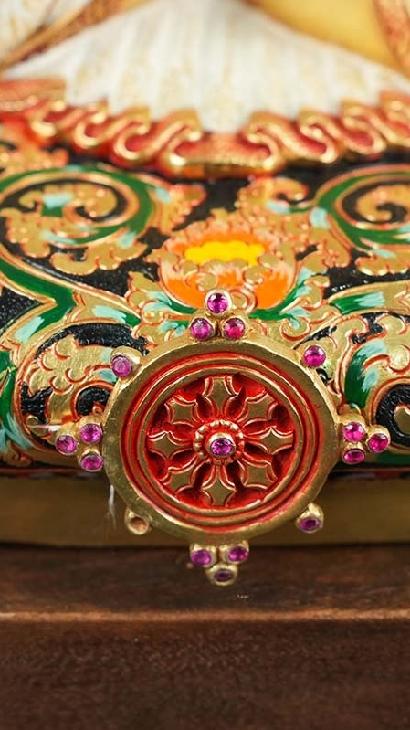 Handmade Maitreya Buddha statue using traditional mud-gold technique, classic Tibetan Buddhist statues for home altar.