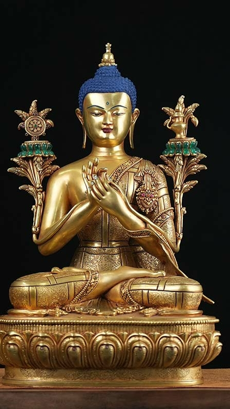 Tibetan-Buddhist Maitreya Buddha, Hand-Painted, Gold Leaf Finish