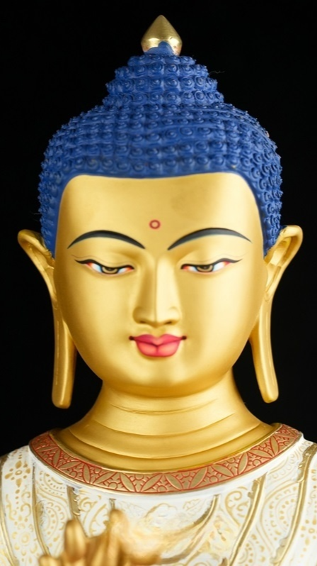 Fully handcrafted Tibetan Buddhist Maitreya Buddha statue, ideal for home shrines, meditation rooms, and spiritual spaces.