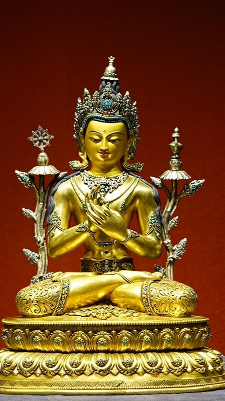 Pure silver Maitreya Buddha statue in traditional Tibetan Buddhist statues style, entirely handmade with refined sacred detailing.