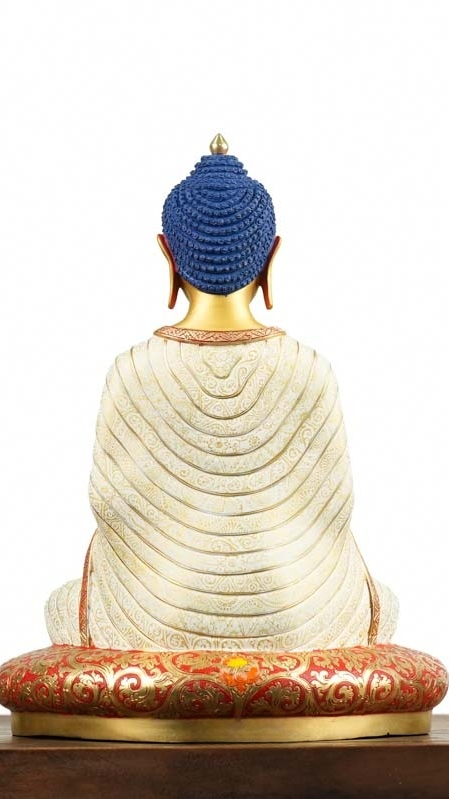 Hand-painted Tibetan Buddhist Maitreya Buddha statue representing joy, compassion, and future enlightenment.