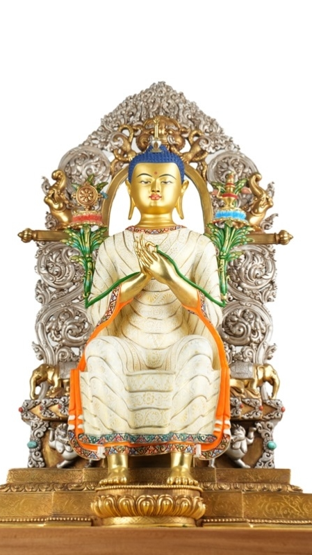 Sacred mud-gold Maitreya Buddha statue, elegant Tibetan Buddhist art for meditation and shrine spaces.