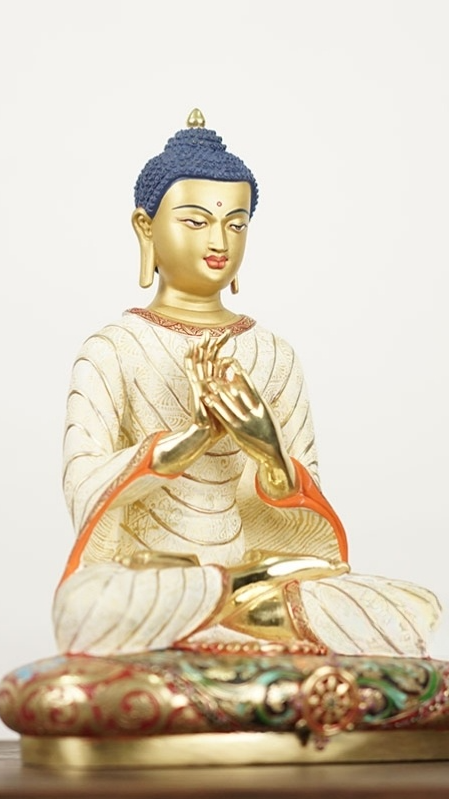 Traditional hand-painted Maitreya Buddha statue, reflecting authentic Tibetan Buddhist art and Buddha Statue-Art craftsmanship.