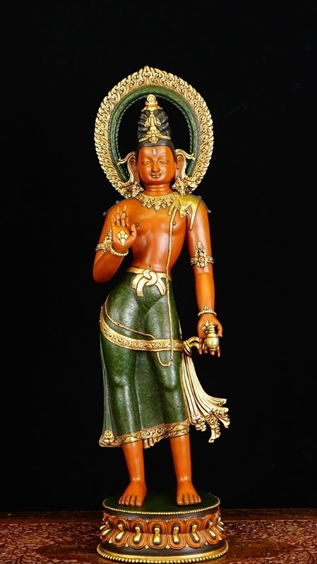 Fully handcrafted Maitreya Buddha statue in the Tibetan Buddhist statues tradition, ideal for meditation rooms and home shrines.