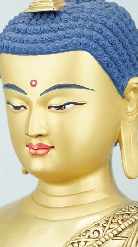 Hand-painted Maitreya Buddha statue in Tibetan Buddhist style, blending sacred symbolism with refined Buddha Statue-Art craftsmanship.