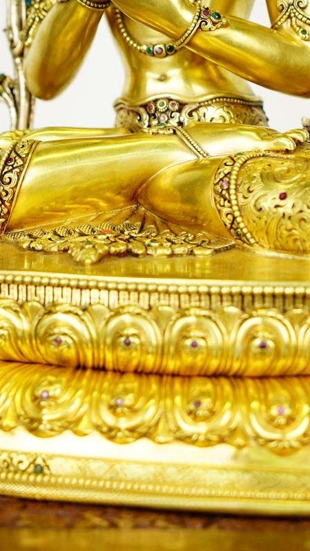 Handmade pure silver Maitreya Buddha statue with gilded finish, ideal for collectors of Tibetan Buddhist statues and Buddha Statue-Art.