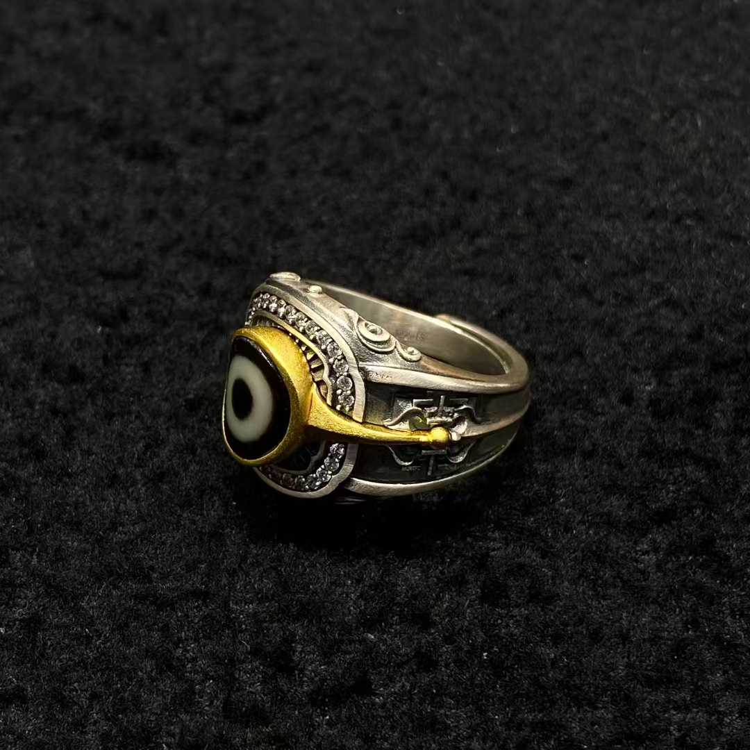 Artisan-made mandala ring with detailed Tibetan sacred geometry and premium oily patina finish.