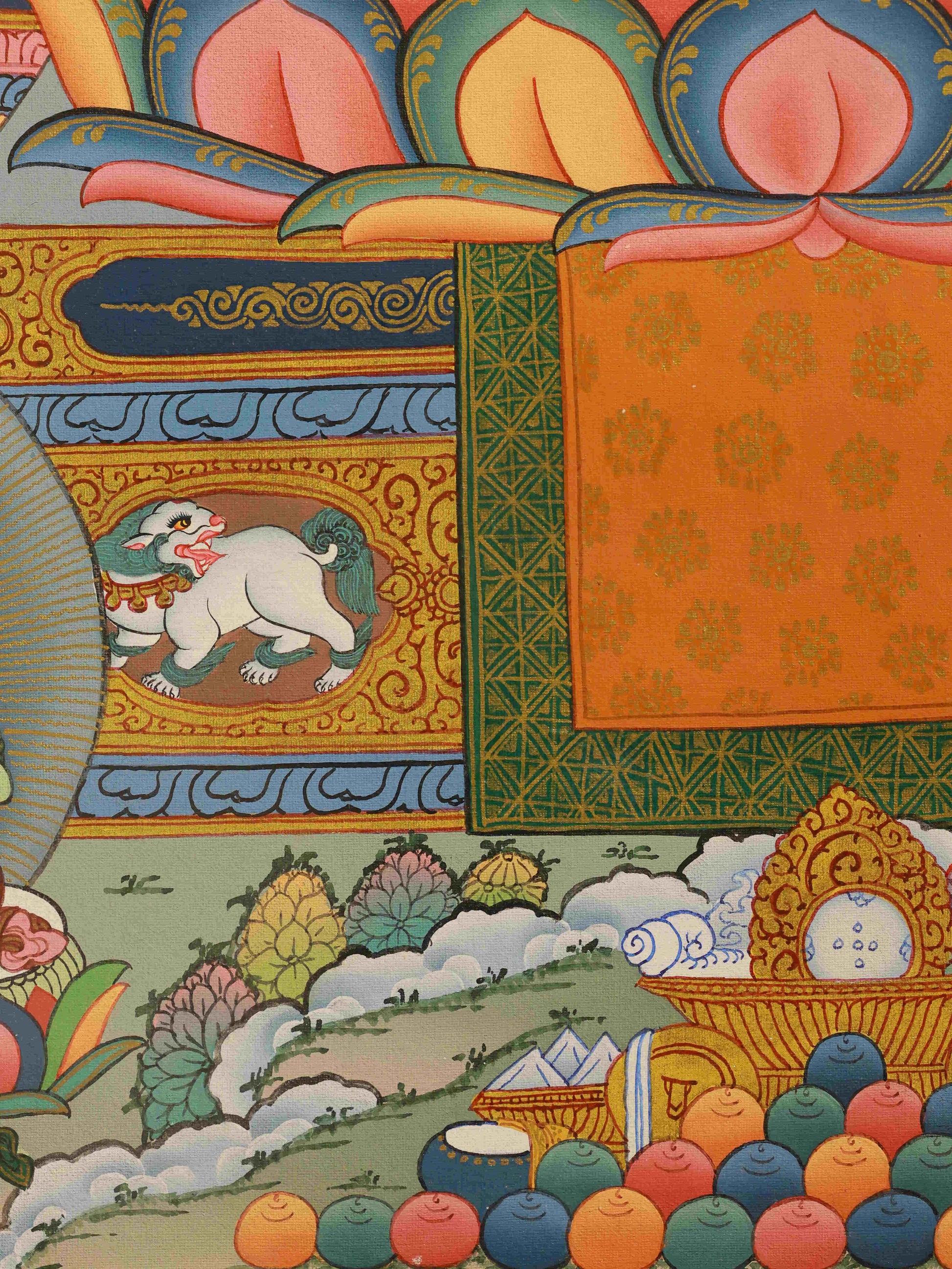 Traditional Tibetan Buddhist Manjushri Thangka with mineral pigments, Buddha art style