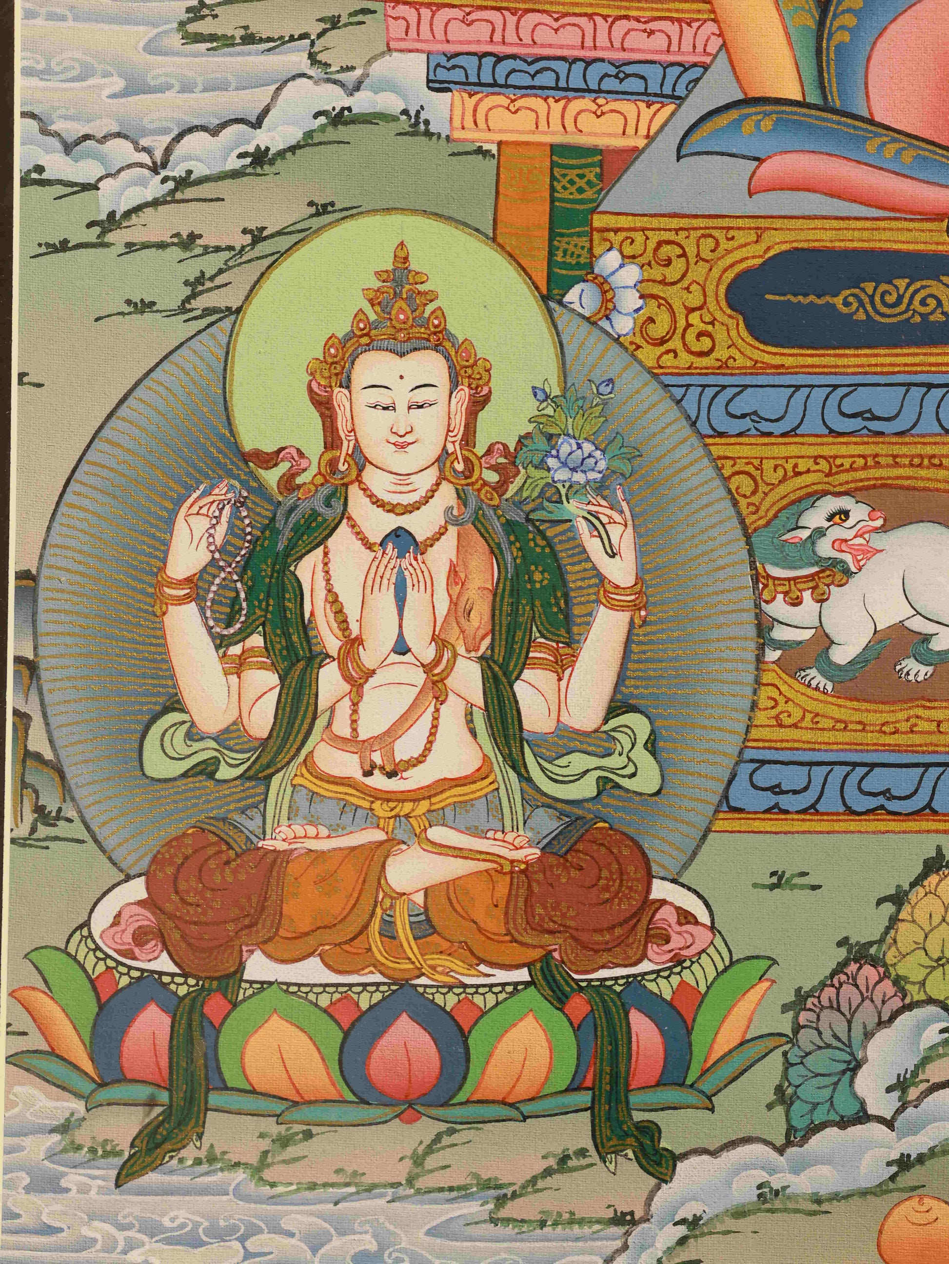 Purely handmade Manjushri Bodhisattva Thangka, Tibetan Buddhist painting, Buddha art decor