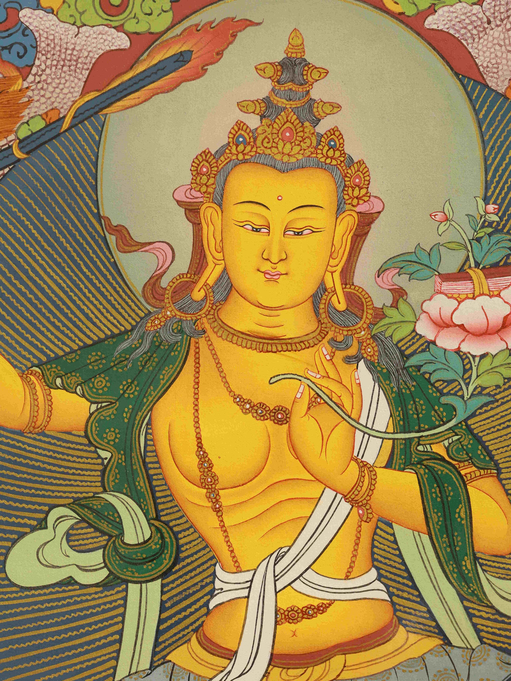 Manjushri Bodhisattva Tibetan Thangka, hand-painted with natural mineral pigments, Buddha art