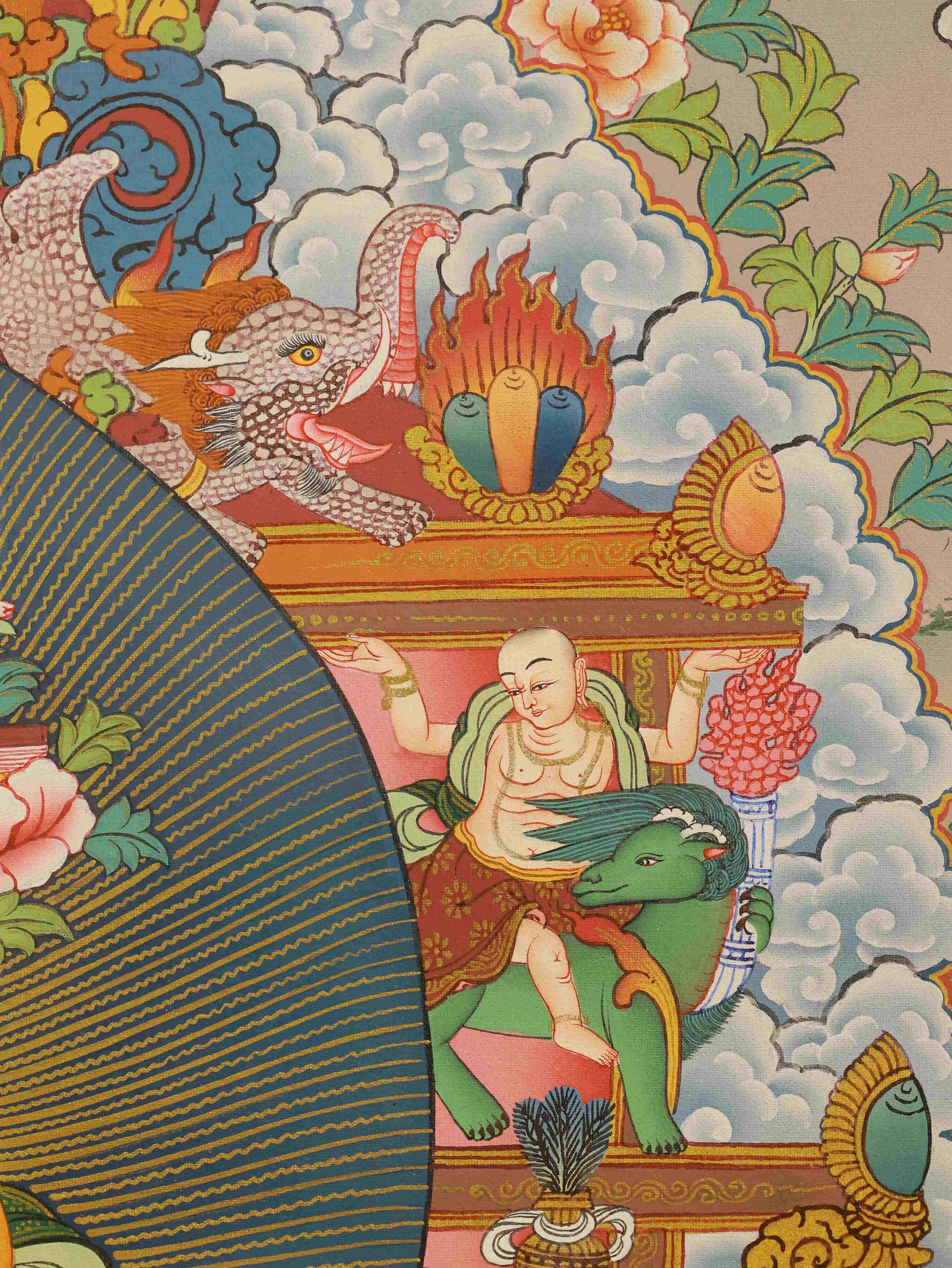 Authentic Tibetan Buddhist Manjushri Thangka, detailed Buddha art painting, handmade