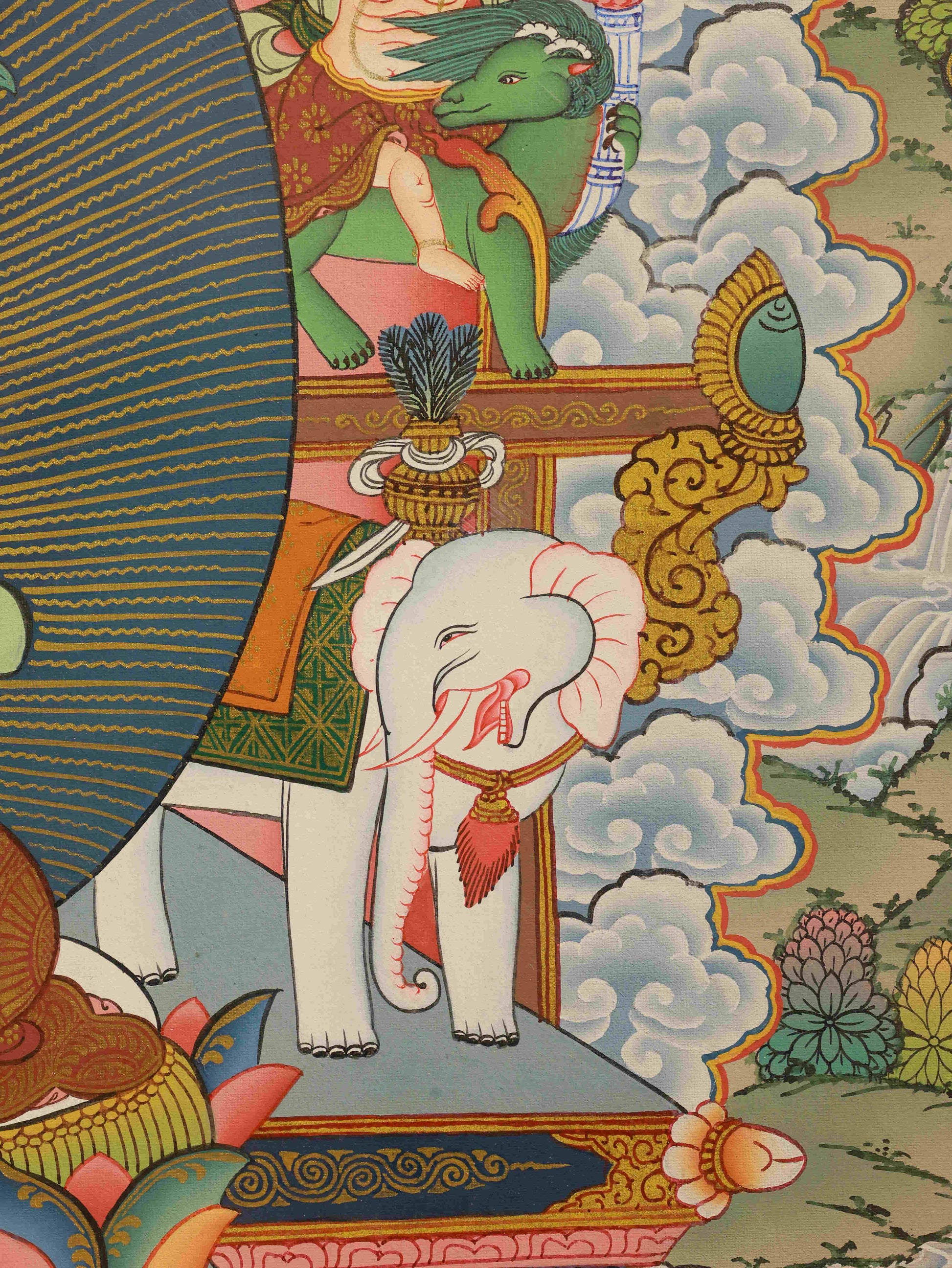 Handmade Tibetan Thangka of Manjushri Bodhisattva, mineral pigments, Buddha art masterpiece