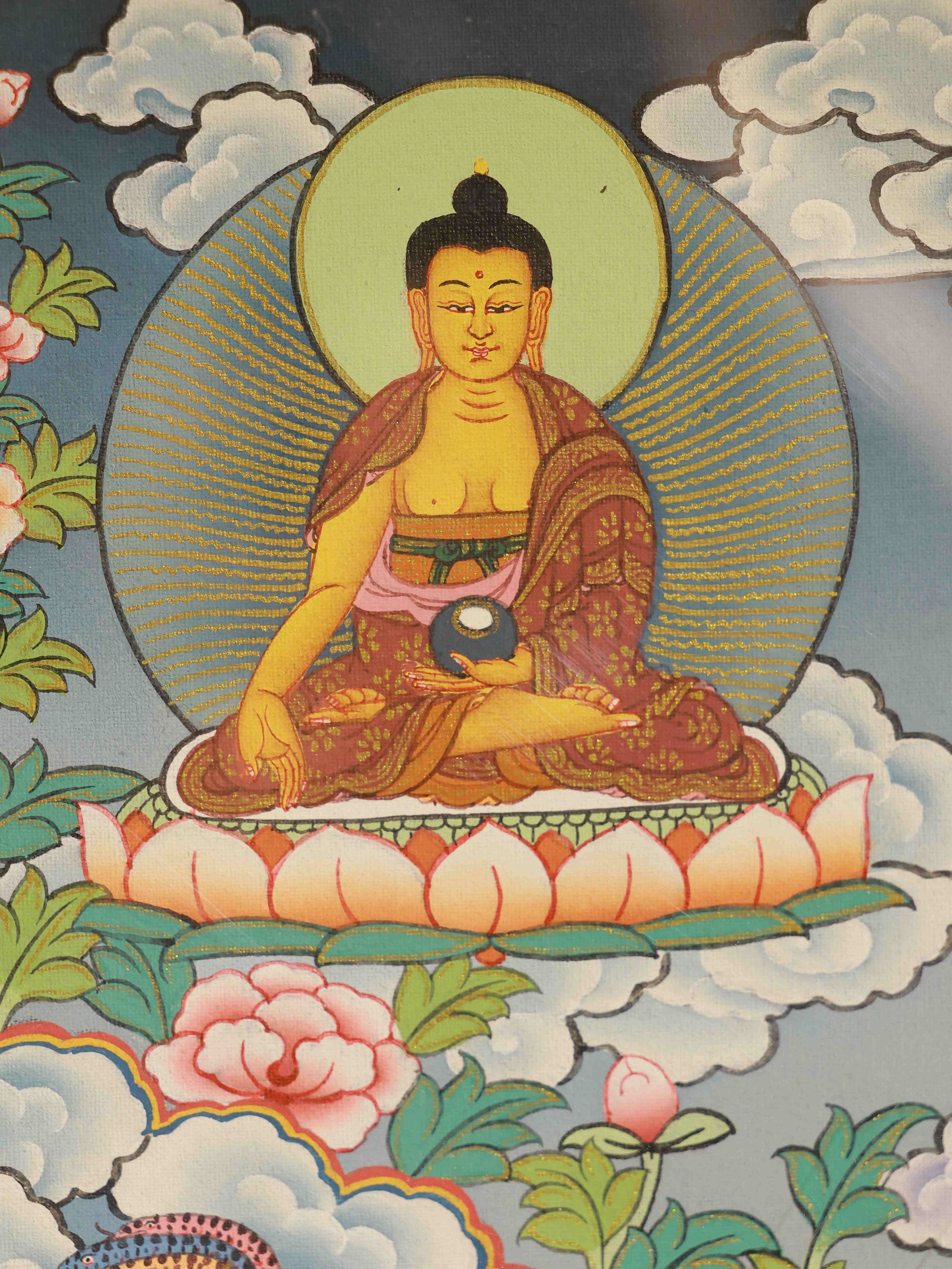 Handmade Manjushri Bodhisattva Tibetan Thangka, traditional mineral pigments, Buddha art