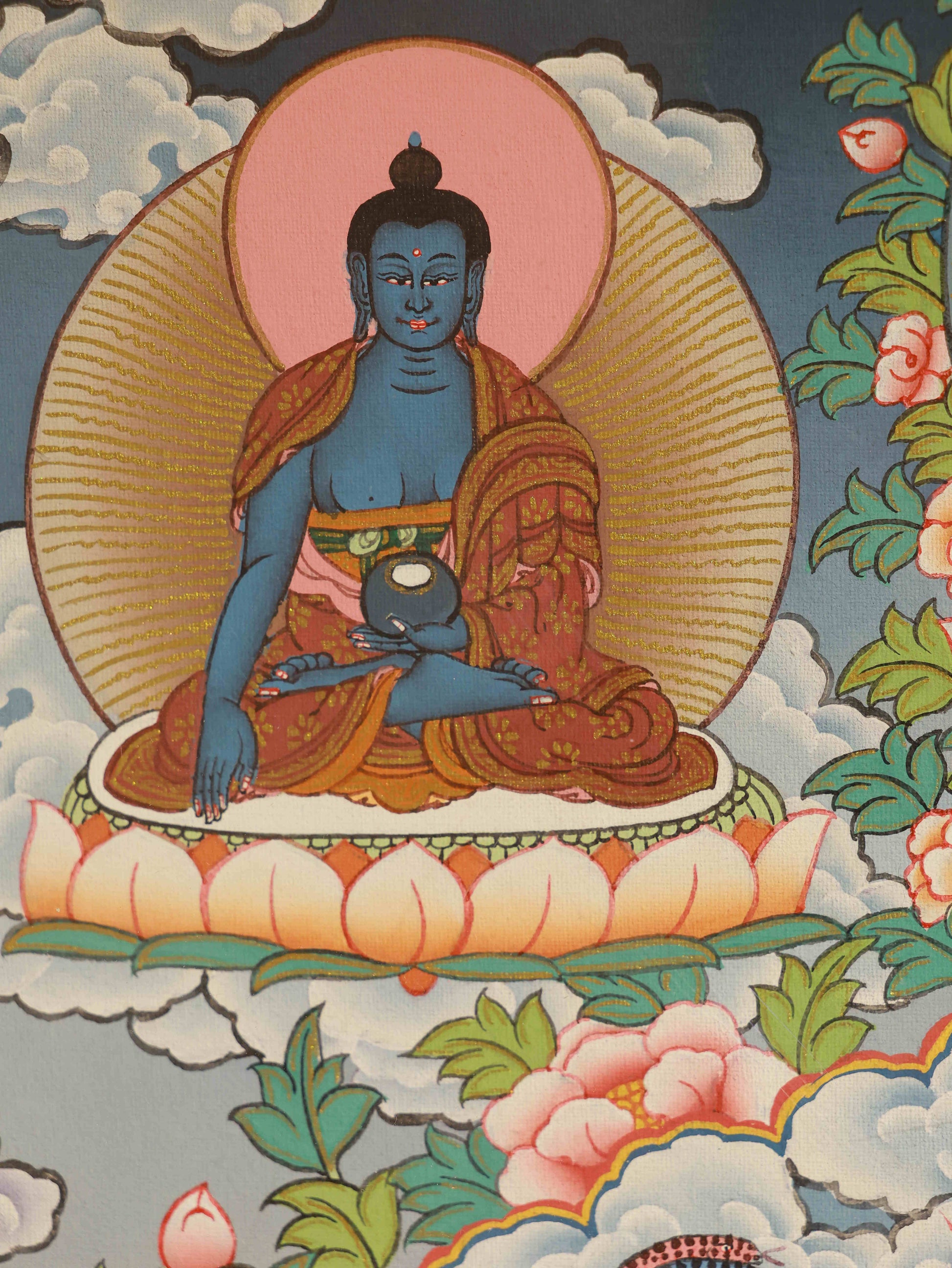 Handcrafted Manjushri Bodhisattva Thangka, Tibetan Buddhist art, Buddha art collection